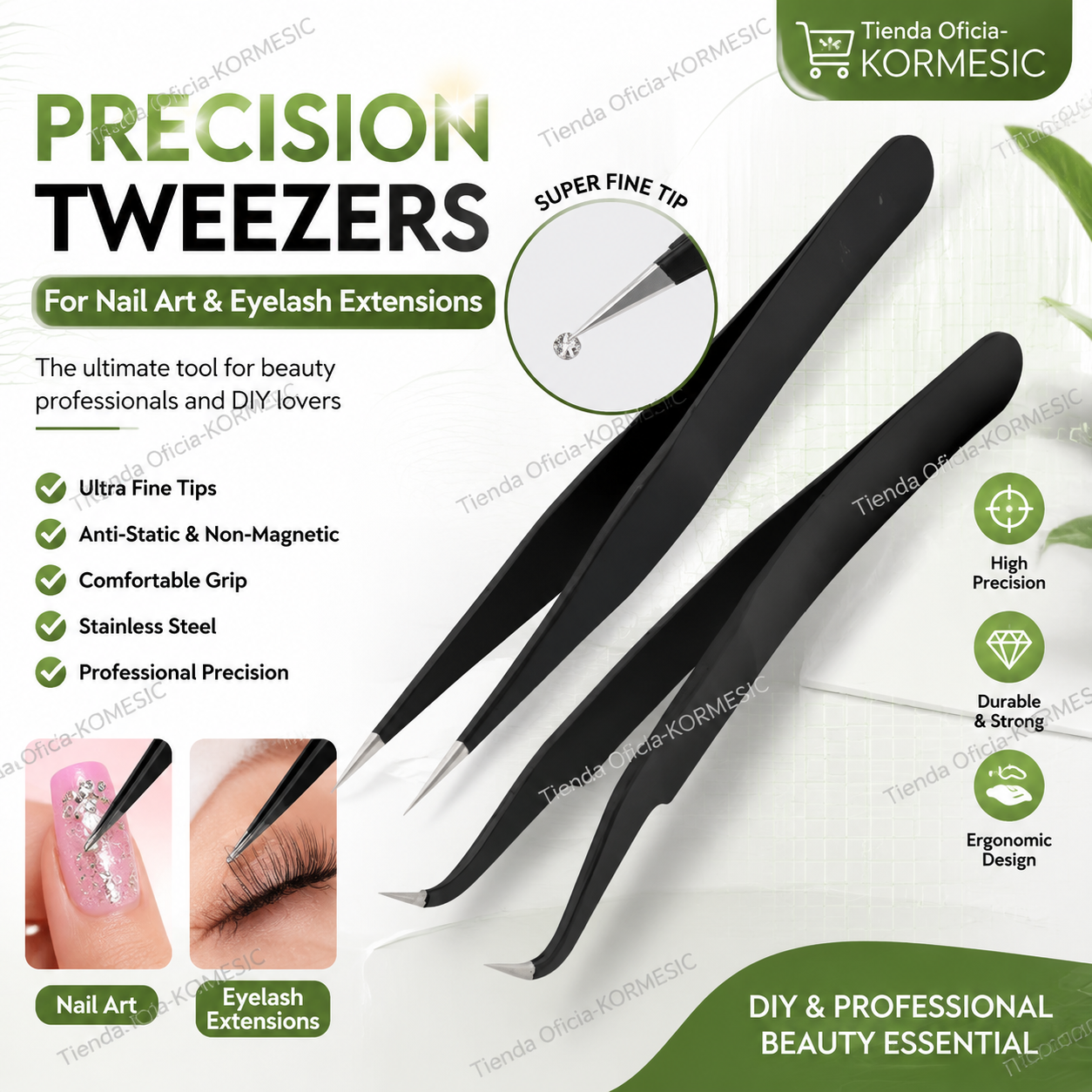 Pinzetten, Präzisions-Schwarzpinzetten für Nagelkunst und Wimpernverlängerung, Schönheitswerkzeuge