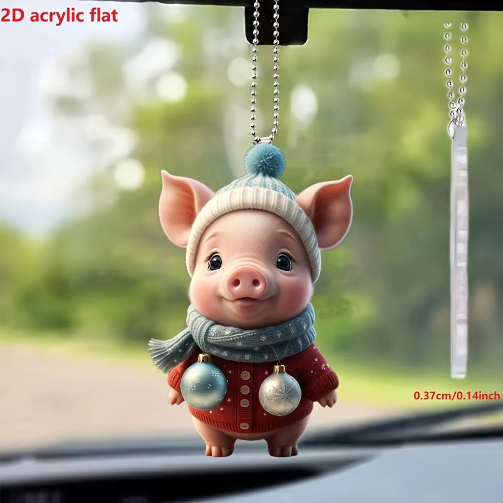 Pingente acrílico de porco de natal, pingente versátil, chaveiro de leitão fofo para espelho de carro, mochilas, casa, natal, festa festiva, presente e decoração