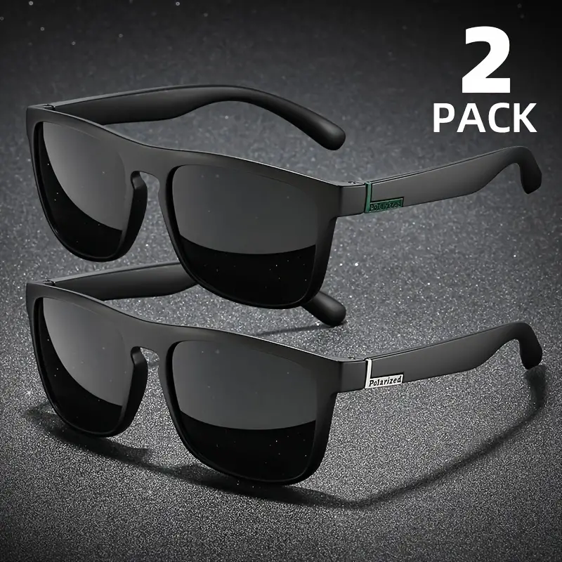 2 STKS Mode Vierkante Gepolariseerde Zonnebril Mannen Vintage Plastic Mannelijke Zonnebril Vrouwen Stijlvolle Zwarte Sport Shades UV400