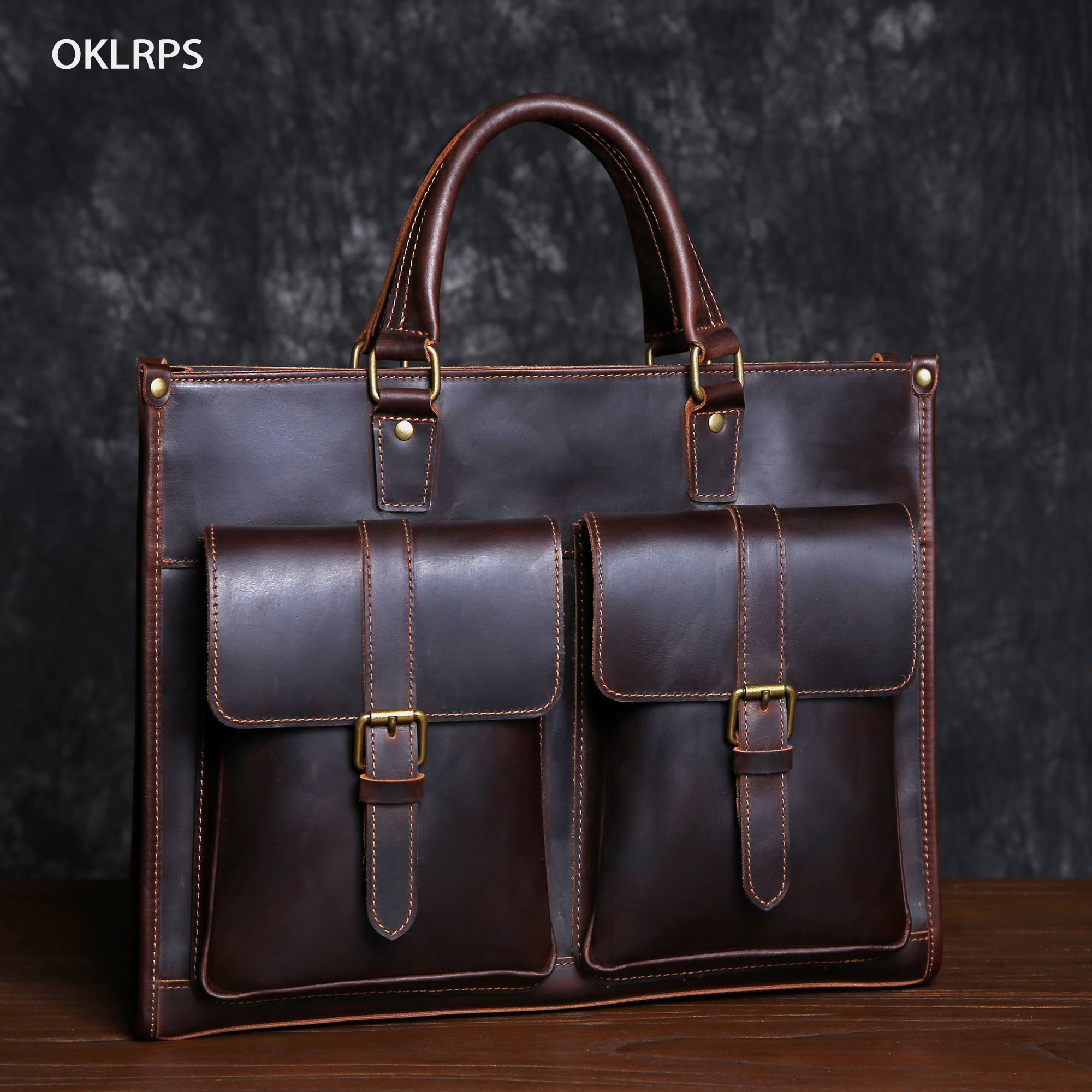 Retro cavalo louco couro masculino tote camada superior maleta de couro 15 "bolsa computador ombro único crossbody saco