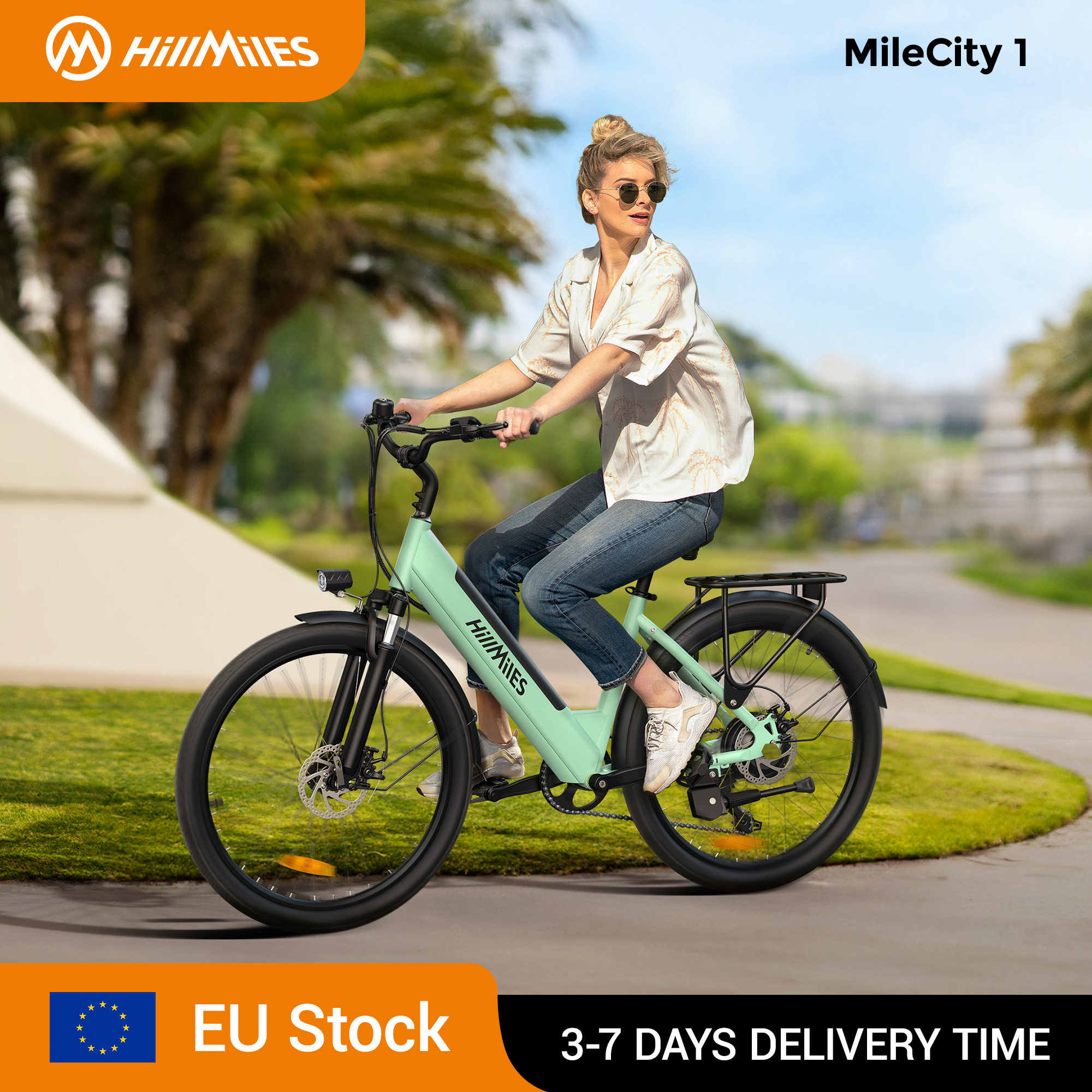MileCity 1 26” Electric Bike for Commuting, 120km Range, 250W, 36V 13Ah Battery,  Speed 25 km/h, 7 Gears, Disc Brakes E-bike