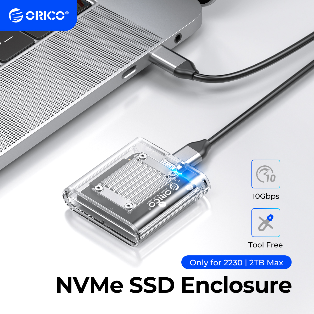 Boîtier ORICO-NVMe pour adaptateur externe Transparent PCIe SSD M.2 vers USB Type C Mini 2230 boîtier SSD M.2 10Gbps