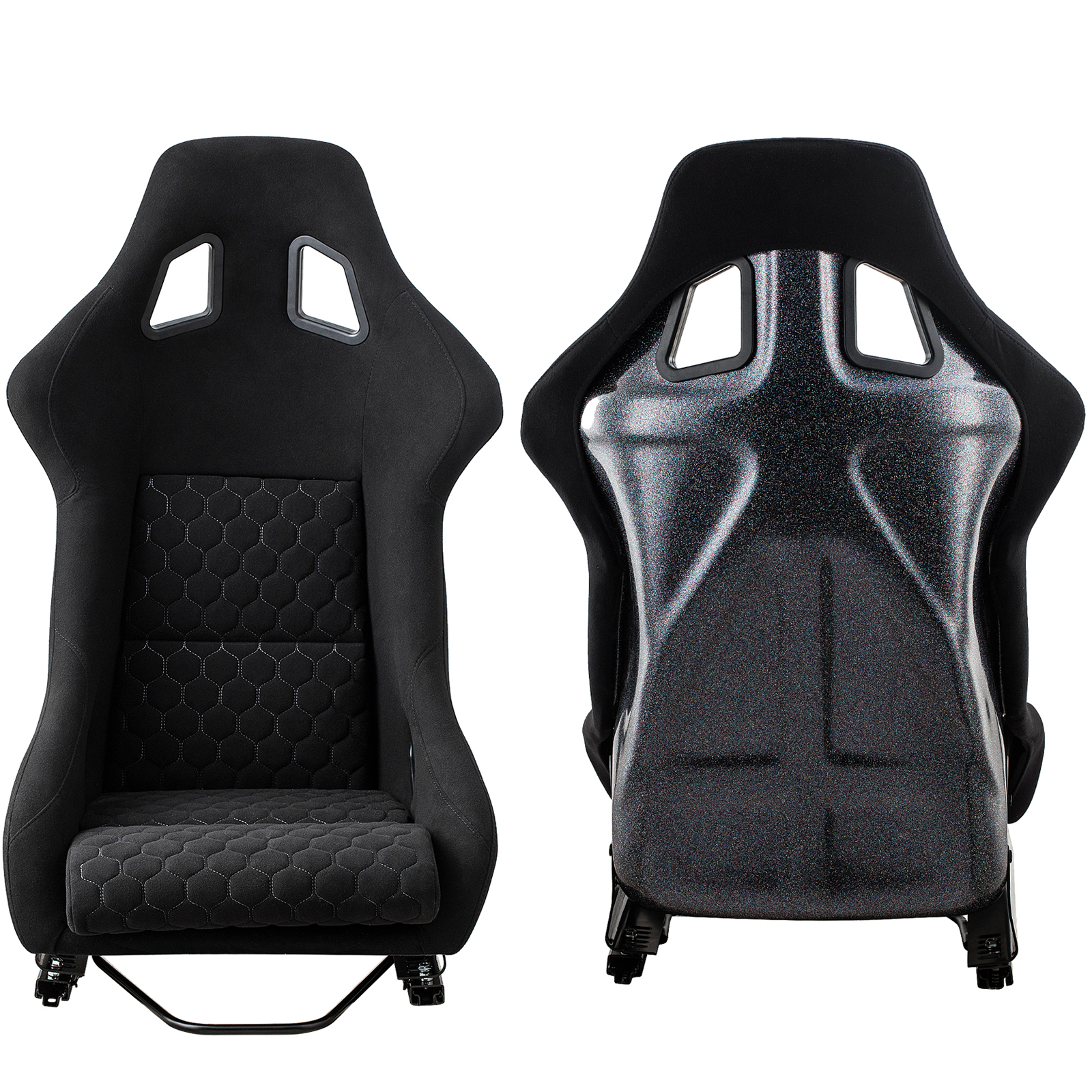 Ukuran L bagian Universal Fiber Glass balap ember kursi, kain hitam putih berlian Stitch dengan Dual Lock slider dan L bentuk Brack
