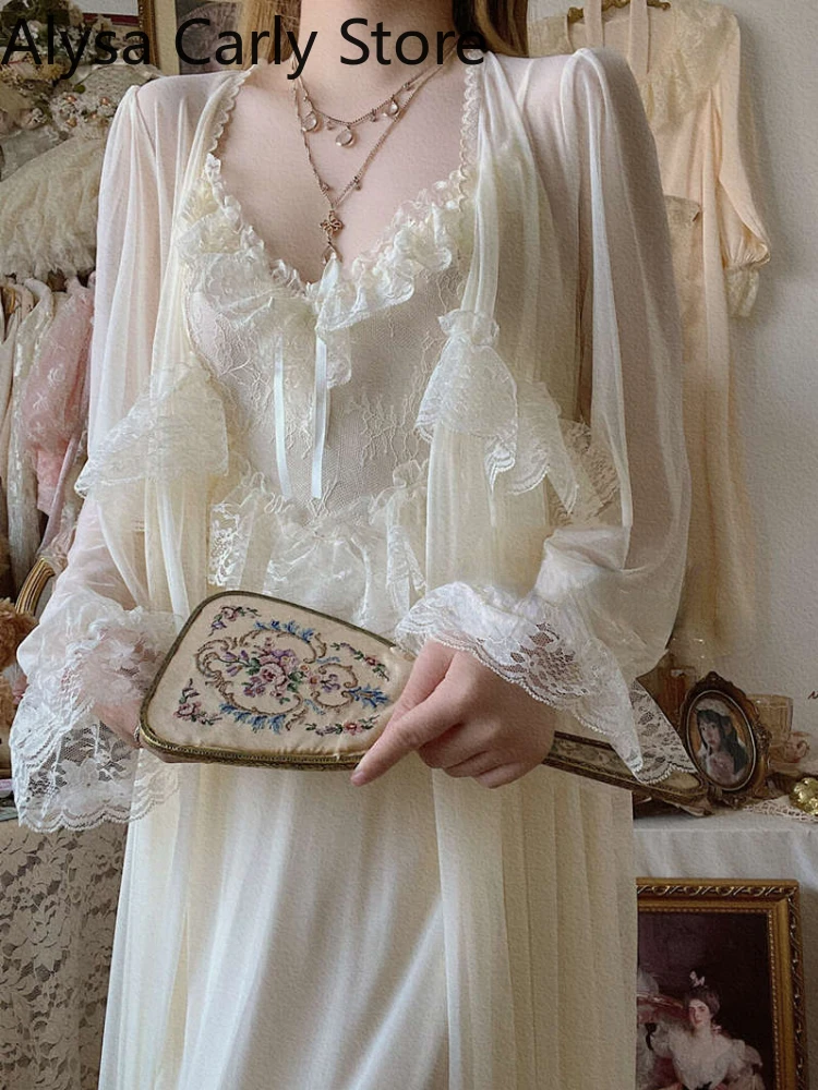 Vestido de hada Vintage francés para mujer, vestido coreano informal Sexy de encaje de otoño 2022, vestidos elegantes de gasa con tirantes largos para mujer
