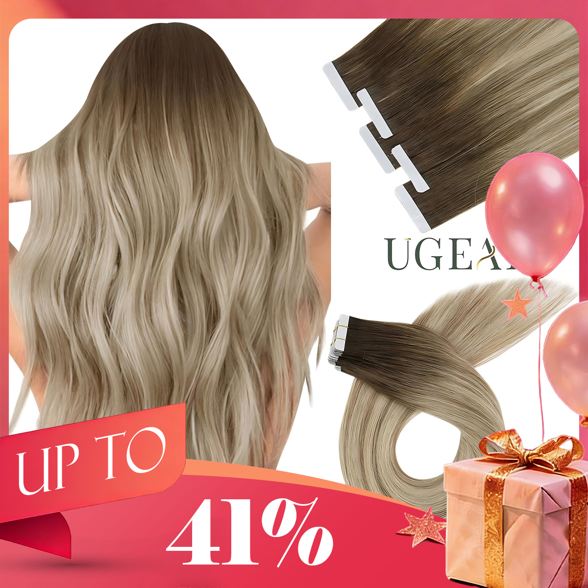 [Último 12 meses] Fita Ugeat em extensões de cabelo Cabelo humano virgem Fita de grau 10A em extensões de cabelo humano
