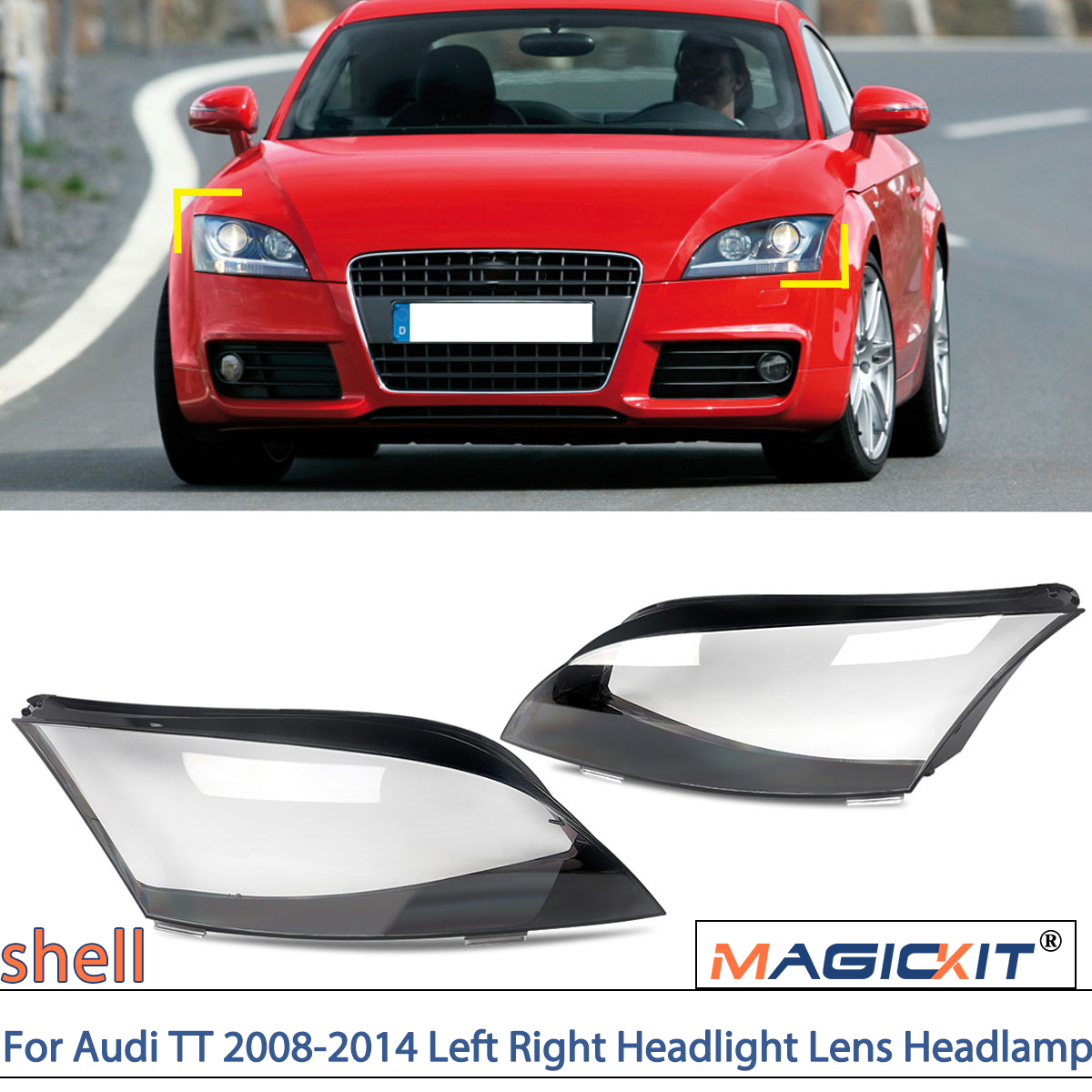 Magickite penutup lensa lampu depan Audi TT 2008-2014, Aksesori Mobil transparan pengganti langsung