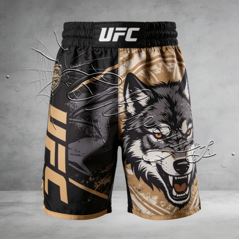 2026 UFC Event Fashion Boxing Shorts Men's Sports Quick Drying Breathable Shorts Personality Wolf Head Print MMA Training Shorts