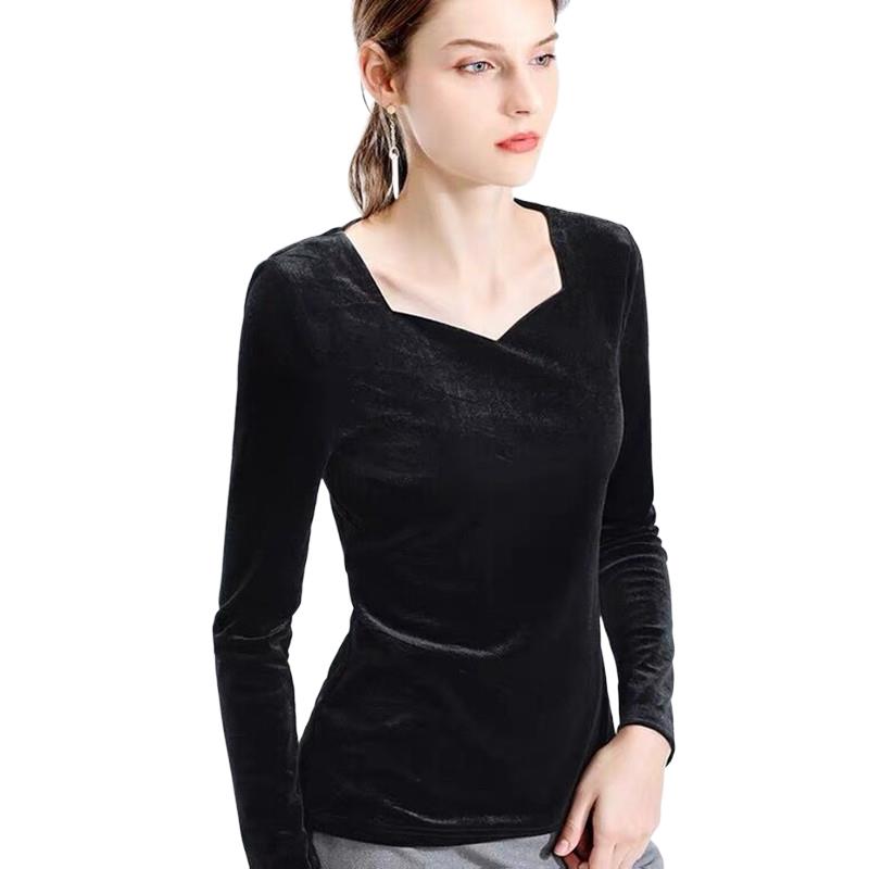 Camicie da donna in velluto primavera e autunno colletto quadrato da donna camicetta di velluto a maniche lunghe Slim top caldi invernali Mujer Camisetas