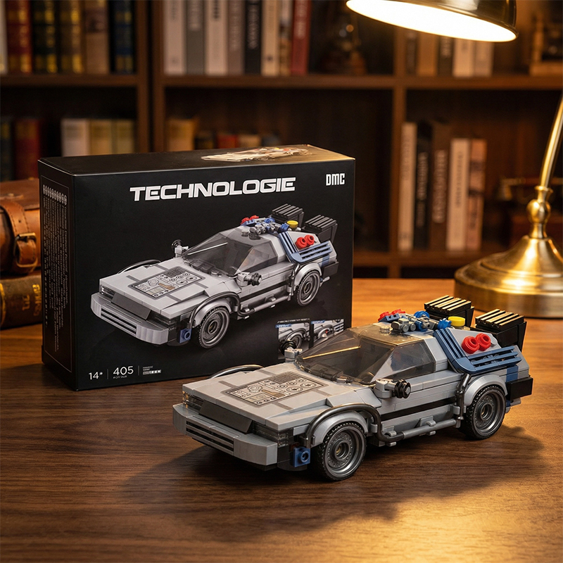 Conjunto de Blocos de Montar Carro Máquina do Tempo MOC, Carro Esportivo de Ficção Científica, Brinquedo de Blocos, Presente para Adultos, Modelo Colecionável, Ornamento Estiloso, 405 Peças