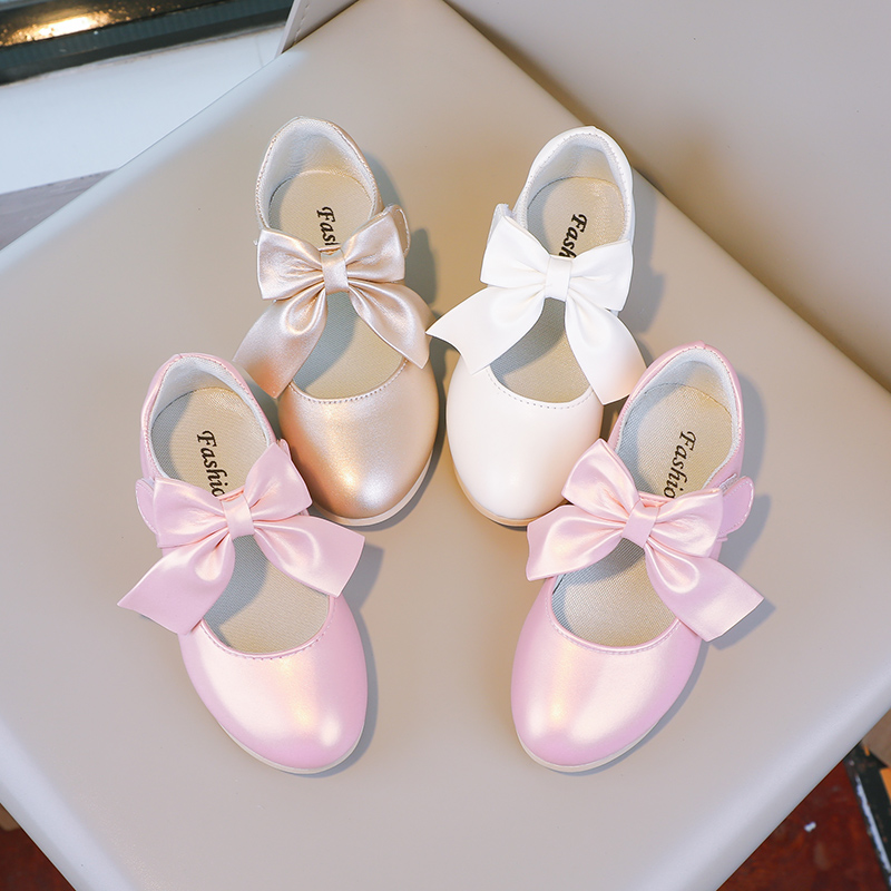 Dziewczęce buty księżniczki płytkie kokardki metaliczny kolor moda słodka dziewczęca buty Mary Janes lekkie antypoślizgowe 26-36 dziecięce mieszkania baletowe