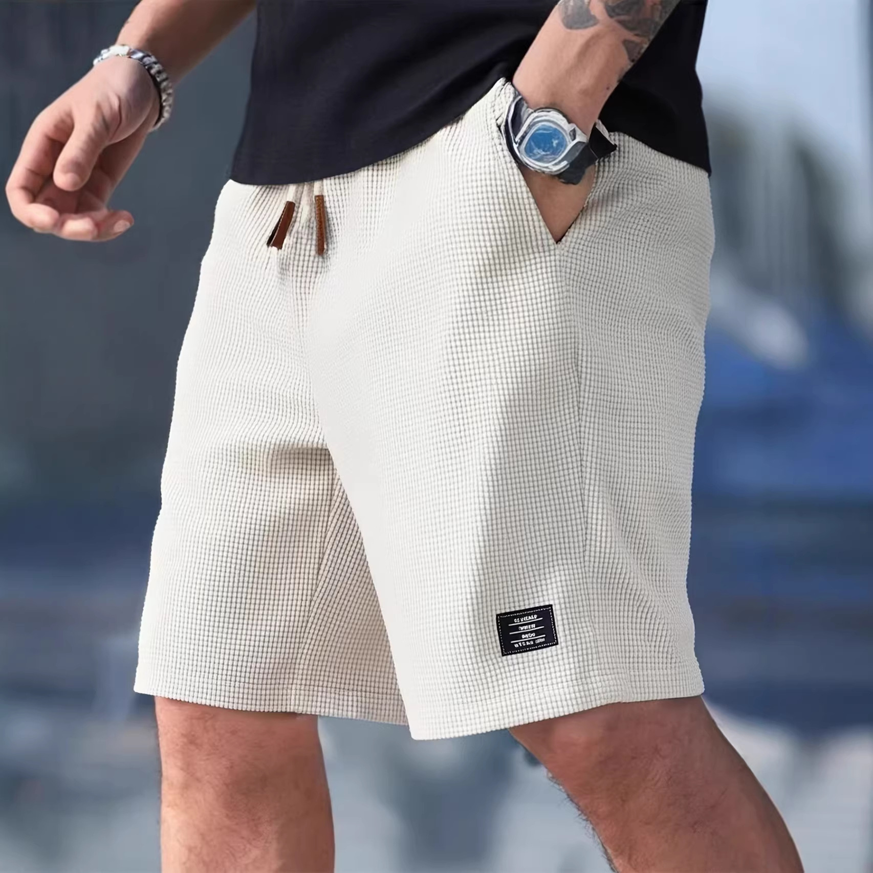 Pantaloncini Bermuda da Uomo Estivi 2026 in Tessuto Waffle, Casual Sportivi da Spiaggia, Asciugatura Rapida, Traspiranti, di Tendenza, Stile Streetwear ﻿