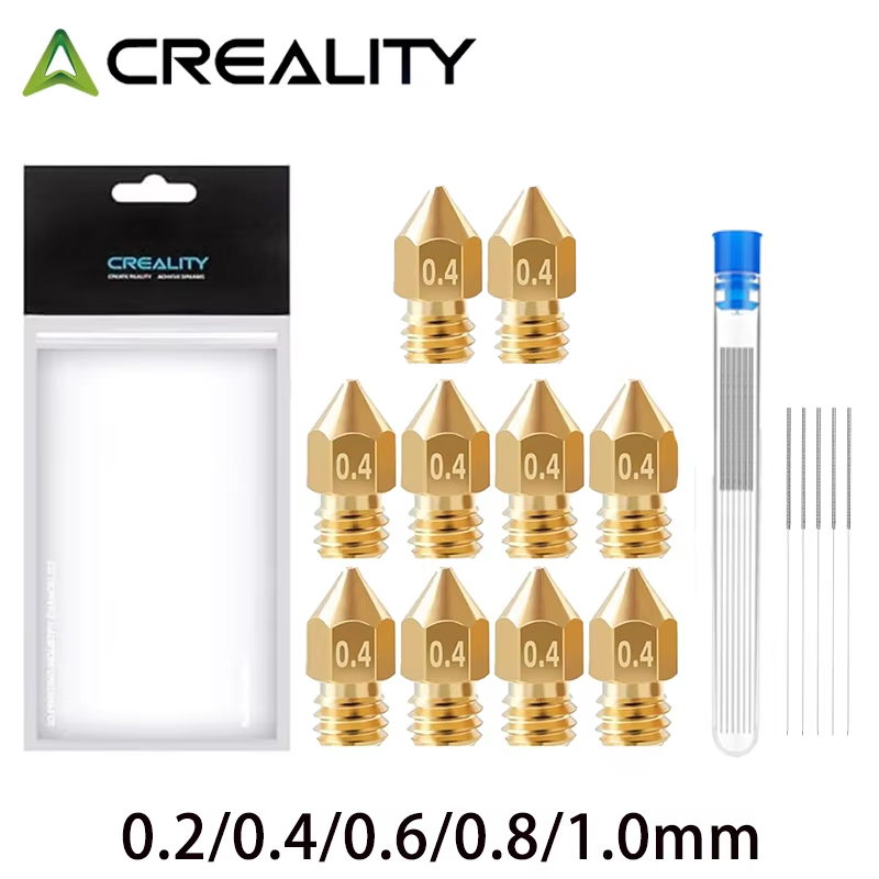 หัวฉีด Creality Official 0.4 มม. จำนวน 10 ชิ้น รุ่น MK8 พร้อมเข็มทำความสะอาด สำหรับ Ender 3/3 Pro/3 V2, Ender 5/5 Pro, CR-10