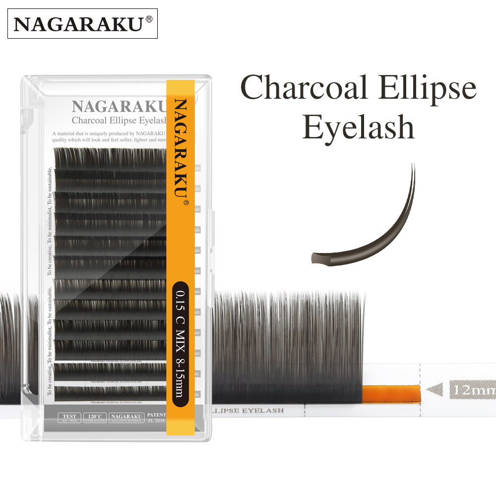 NAGARAKU Platte Ellips Wimper Split Tips Mat Grijs Zwart Kleur Super Zachte Zachte Natuurlijke Wimperverlenging Platte Vorm Wimpers