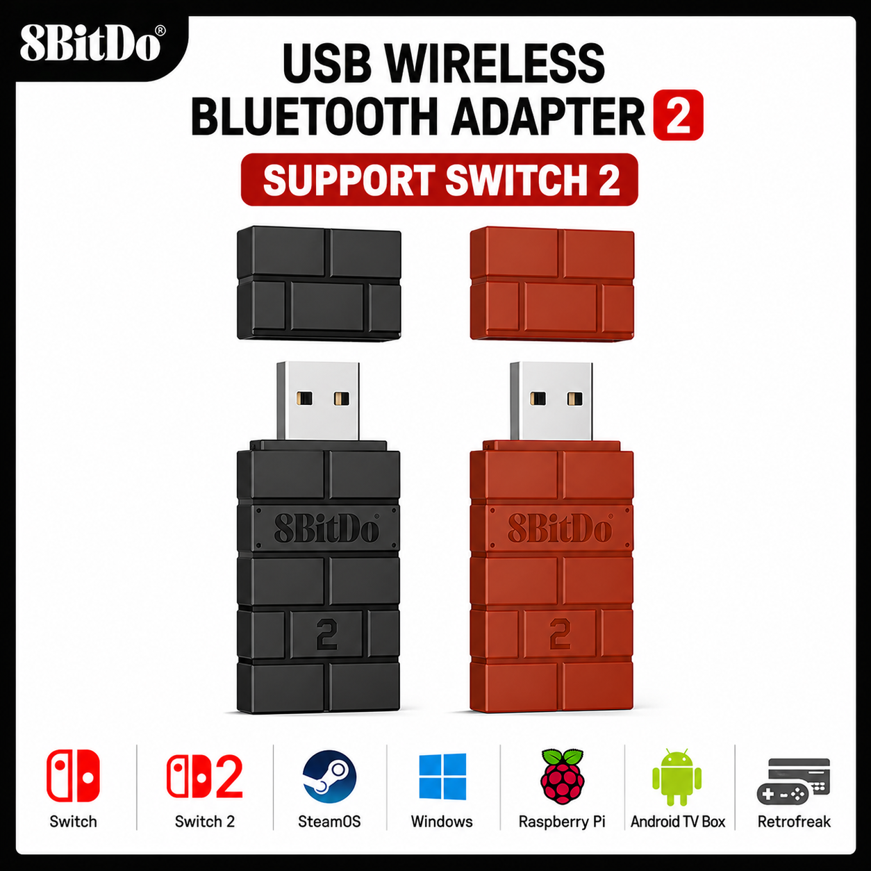 8BitDo USB беспроводной Bluetooth-адаптер-приемник для Nintendo Switch 2 Windows Mac PS1 для Xbox one PS4 PS5 Switch Pro Контроллер