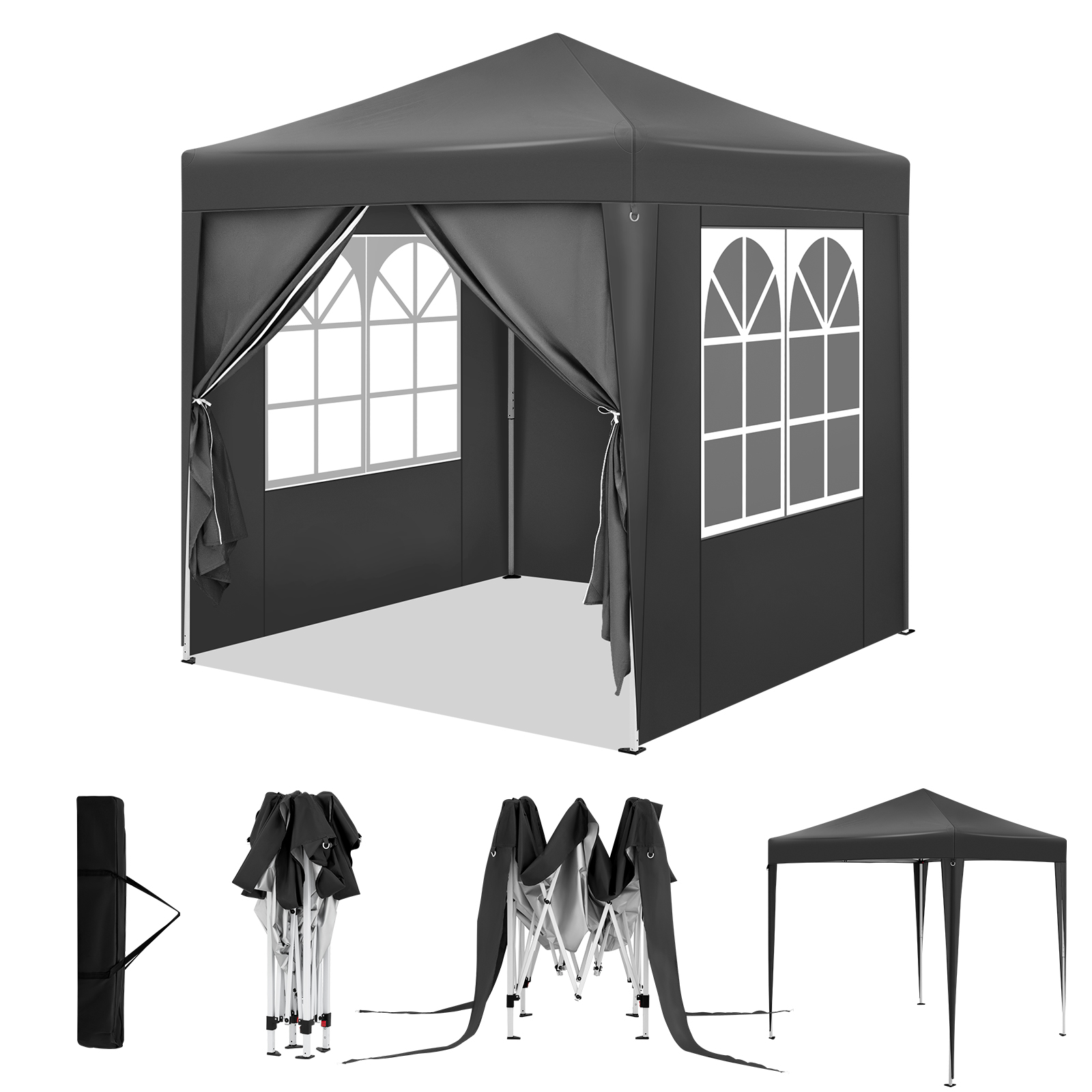 WOLTU 2x2m opvouwbare tuinpaviljoen pergola met 4 zijwanden, verstelbare hoogte, UV-bescherming, waterdicht, met draagtas