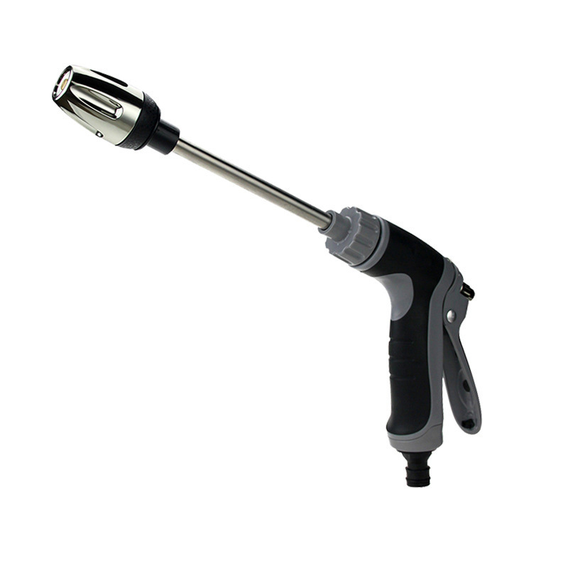 Pistola de agua de alta presión de aleación para lavado de coches con mango de goma, herramienta de riego doméstica de varilla larga, extensión metálica envuelta, fácil limpieza