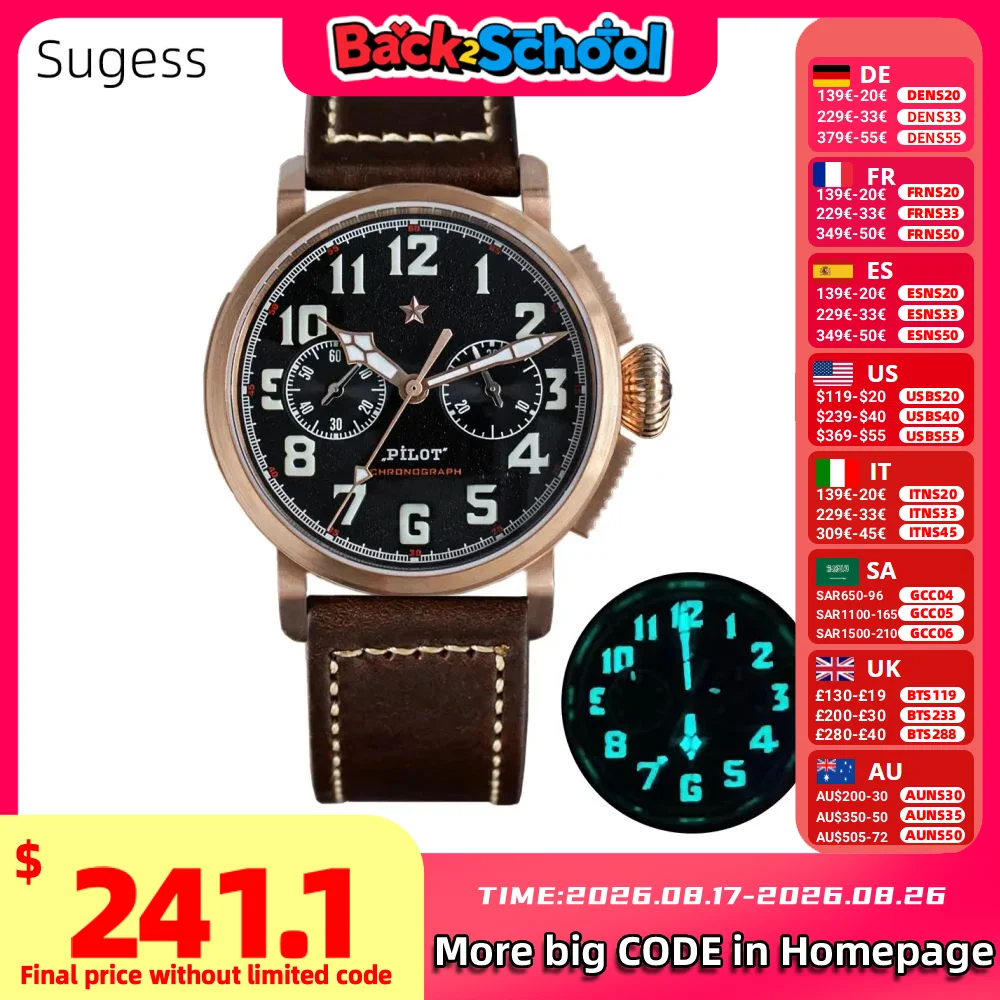 Montre mécanique en Bronze pour hommes, 42mm, vent manuel, mouvement Original ST1901, boîtier CuSn8, saphir BGW9, bracelet en cuir lumineux