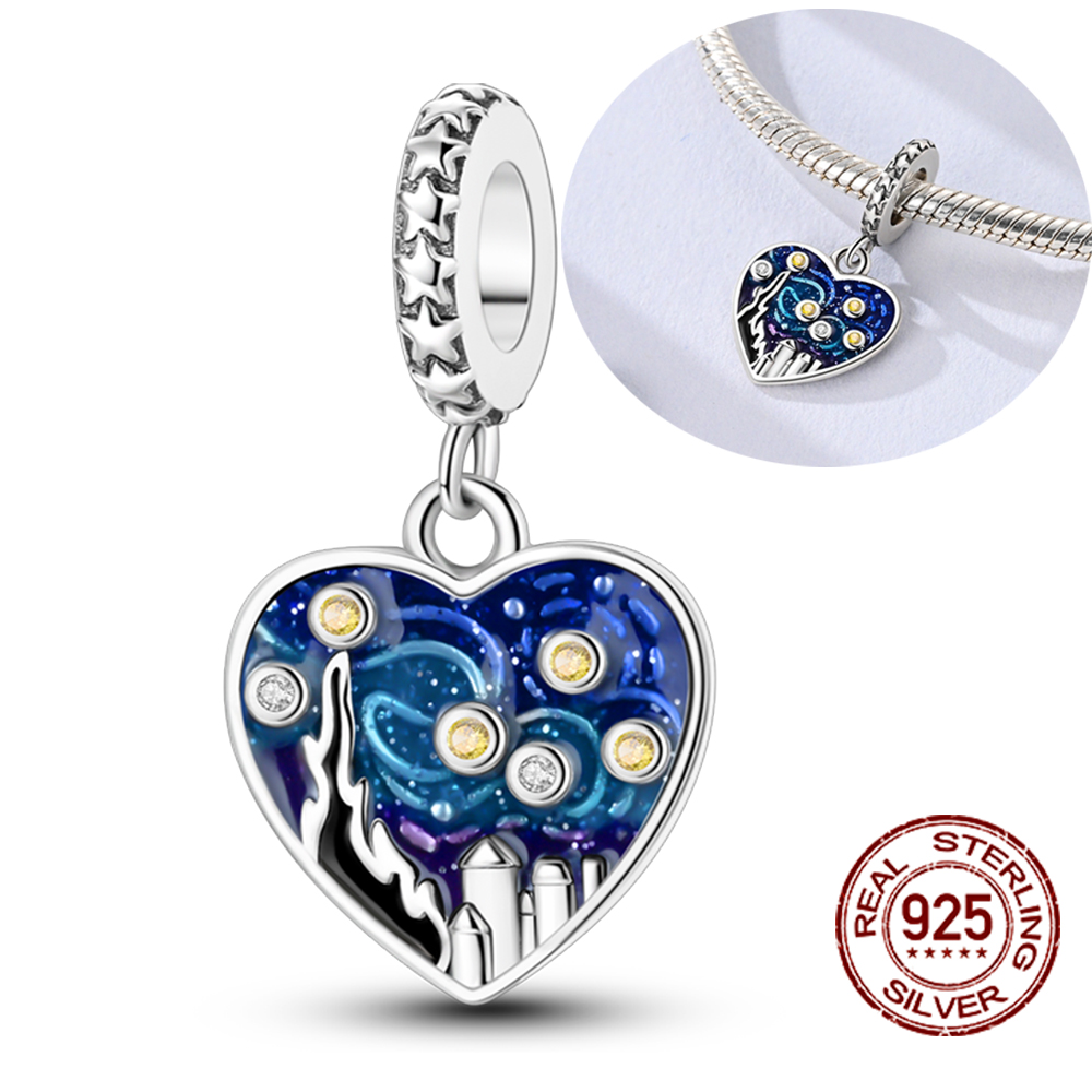 ขายร้อน 925 เงินสเตอร์ลิง Van Gogh Starry Sky จี้ Charms เครื่องประดับเดิม 925 สร้อยข้อมือผู้หญิง DIY ของขวัญ