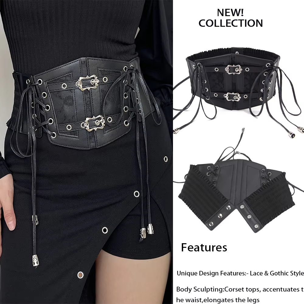 Cinturones de corsé Retro para mujer, hebilla de Pin, encaje elástico y fajas de estilo gótico, cuerda de corbata, Punk gótico para mujer en camisa, cinturón de vestido
