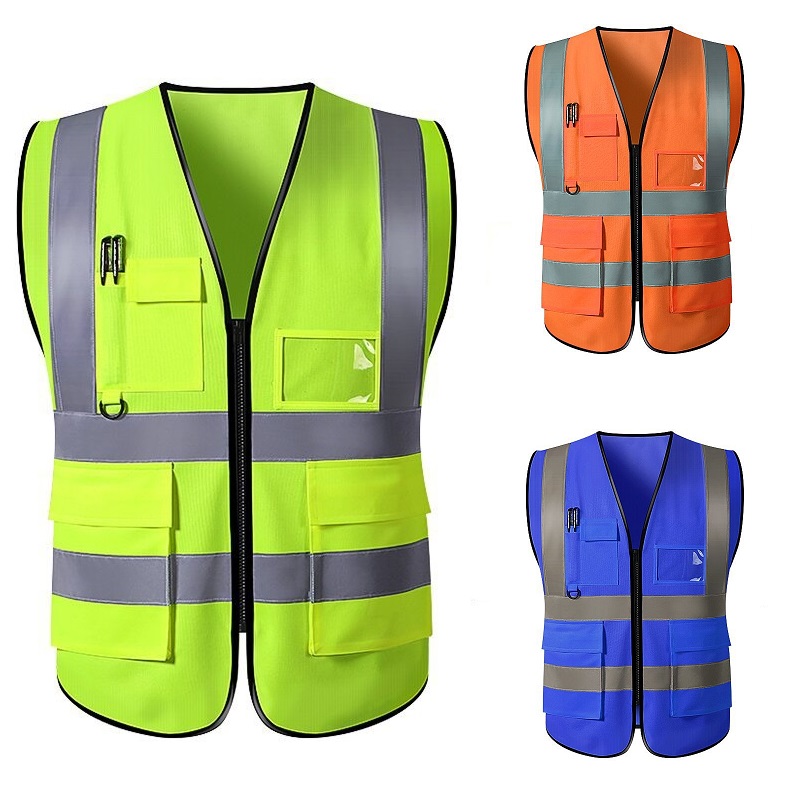 Unisex Safety Vest Multi-pocket Breathable Uniform Wear-resistant Tops For Traffic Railway Coal Miners Racing Running Working