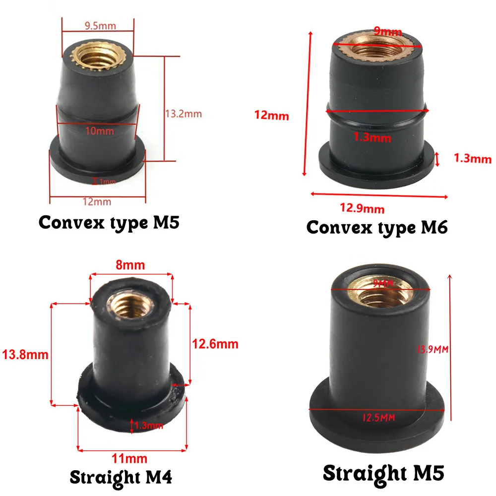 10X Motorcycle Windshield Rubber Nuts/M5/M6 Vibration Damper Panel Mounting 5mm Universal M5 Rubber Nuts For Most Windshields