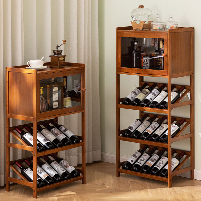 Estante para vino de bambú macizo, soporte independiente para almacenamiento de vinos, estantes sin oscilación para Bar de cocina, 3/4 niveles