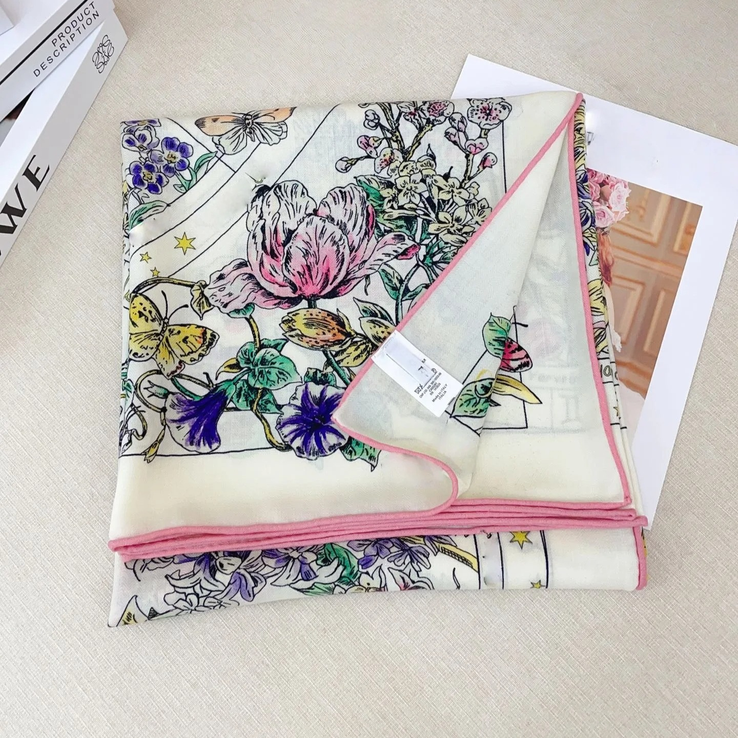 Novo Cachecol Quadrado de Cashmere Dupla Face, Aquecedor de Pescoço, Elegante e Versátil, Cachecol Floral Elegante, Laço para Bolsa, Presente