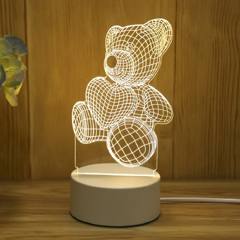 クリエイティブな3DクマのLEDランプ,アクリル,USB,ナイトライト,クリスマス,装飾,家,寝室,誕生日,結婚式のギフト