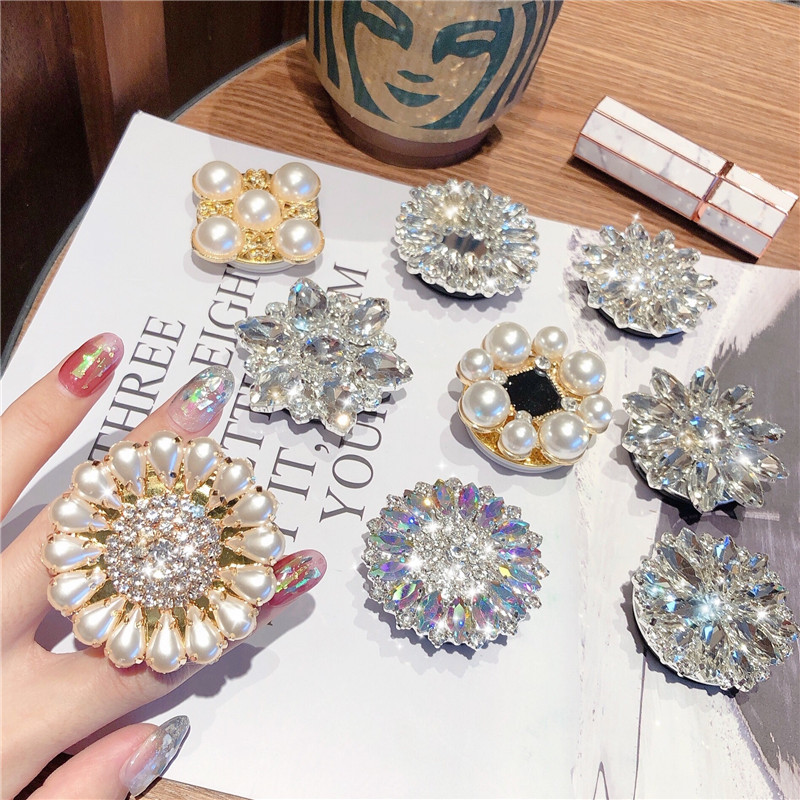 Luxe Diamond Pearl Telefoonringhouder Populaire mobiele telefoon Vingerring Opvouwbare houder voor iPhone Samsung Grip Mount Bracket