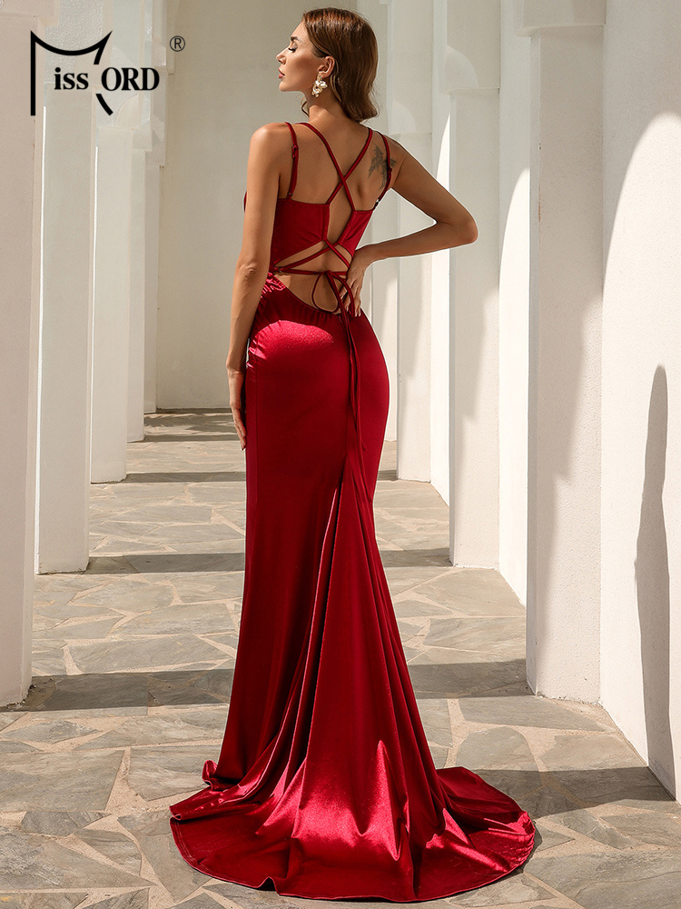 Missord-vestido de noche de satén con encaje en la espalda, fiesta de graduación de sirena para traje elegante, Verano