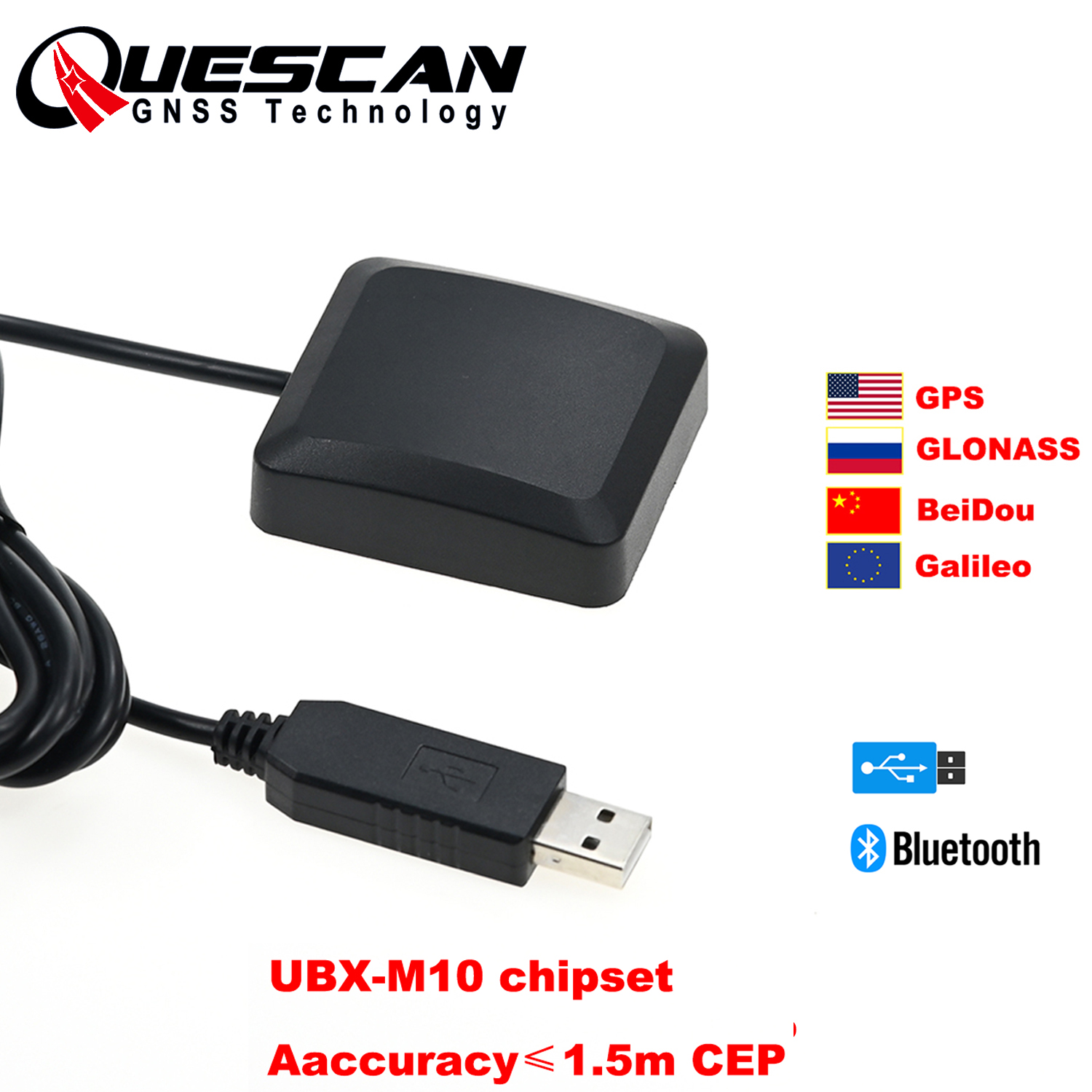 QUESCAN UBX M10 USB GPS Bluetooth GNSS ตัวรับสัญญาณ GPS Galileo BeiDou เสาอากาศโมดูลสําหรับ Android Windows Linux Marine USB GPS NMEA