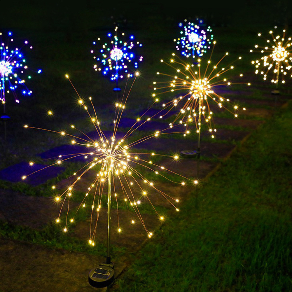 2 pezzi lucine a LED solari 8 modalità di illuminazione fai da te a forma di luce scintillanti fuochi d'artificio lanterna a corda lampade da giardino per matrimoni impermeabili