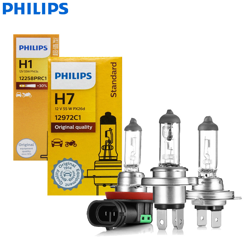 Żarówka samochodowa Philips H4 H7 H11 Vision Original, reflektor samochodowy H1 H3 H8 H9 9005 9006 HB3 HB4 3200K Ciepła Barwa, Standardowa Żarówka Halogenowa, 1 sztuka
