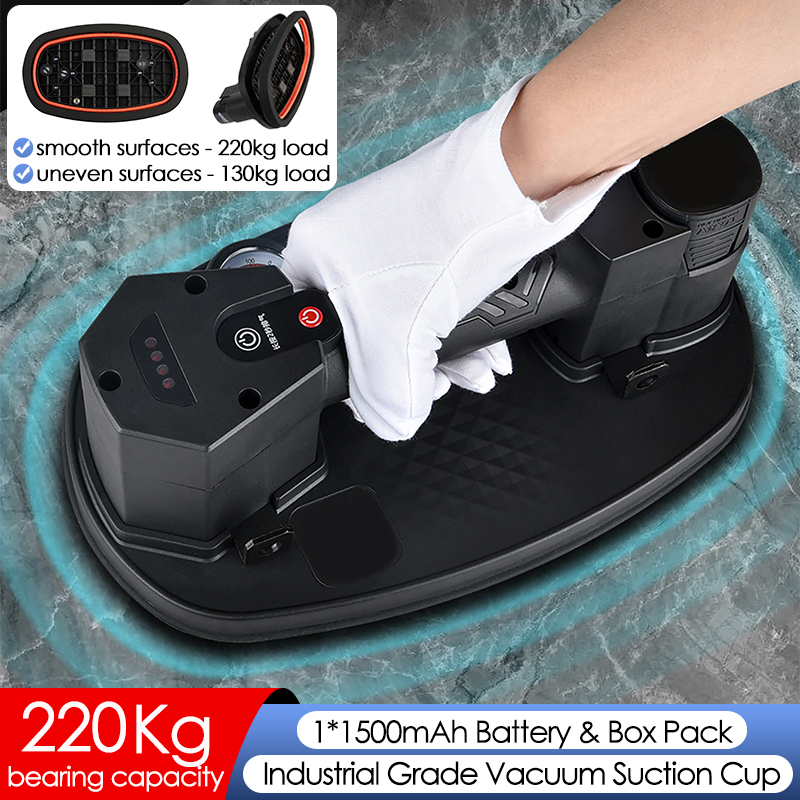 Large Electric Vacuum Suction Cup with Pressure Gauge Powerful Strong Vacuum Lifting Tool for Granite Glass Tile Moving 1500mAh