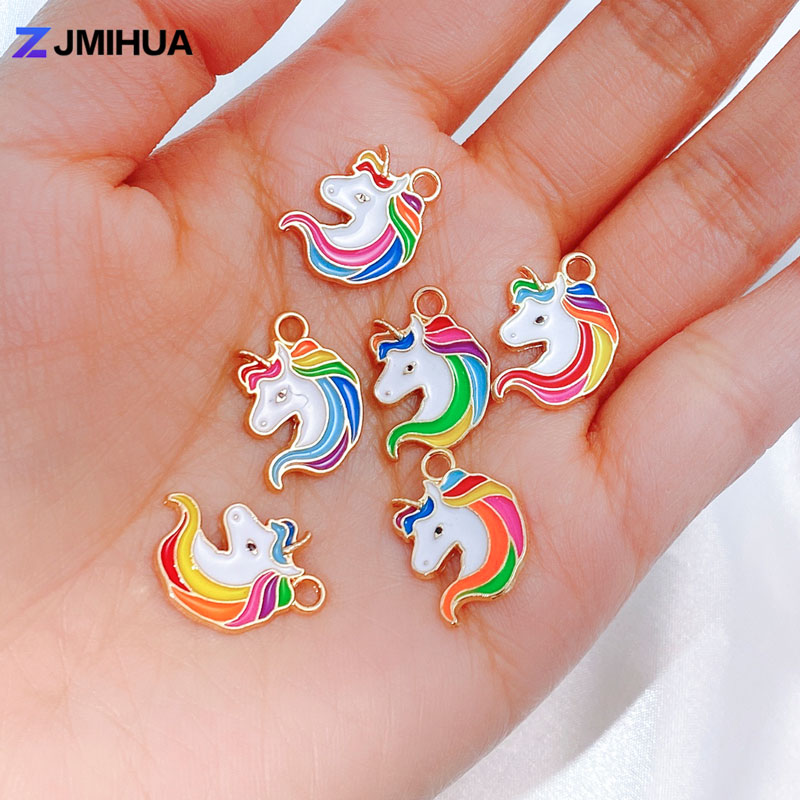 15 pçs/lote esmalte encantos arco-íris unicórnio pingentes para diy brincos artesanais pulseiras colares jóias fazendo artesanato acessórios