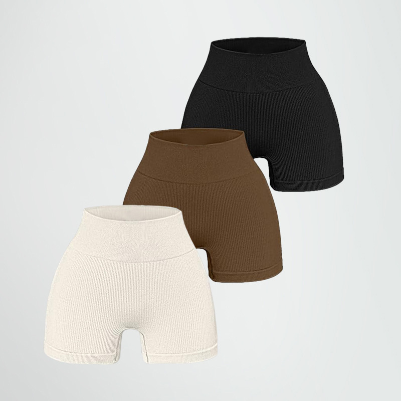 Pantalón de yoga de cintura alta para mujer, diseñado para levantar y dar forma, ajustado con color sólido y textura acanalada, pantalones cortos deportivos