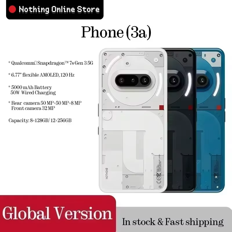 Глобальная версия Nothing Phone (3a) 6,77 дюйма Гибкий AMOLED Snapdragon 7s Gen 3 5G 5000 мАч 50 Вт Зарядка 12 ГБ + 256 ГБ