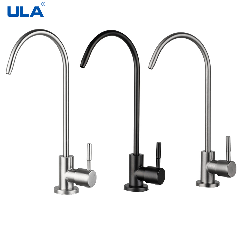 ULA 1/4 "キッチンフィルター蛇口ステンレス鋼直接浄水器直接飲料タップシングル冷水シンク蛇口ブラック/ブラッシュド
