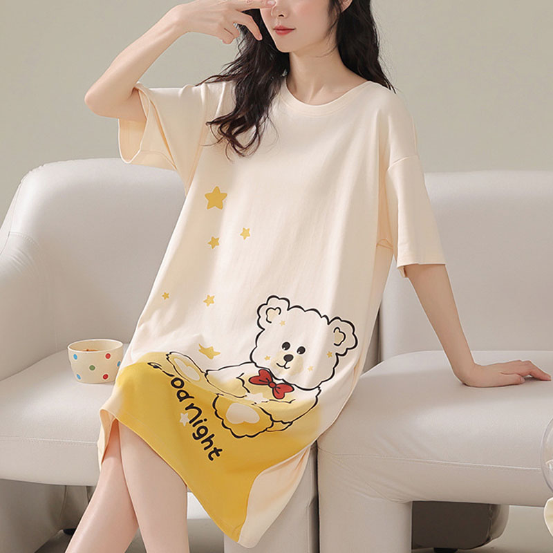 Pijamas de talla grande para mujer, camisón de manga corta con oso de dibujos animados 5xl, bata larga para estudiante, falda larga de conejo, ropa de descanso para niña