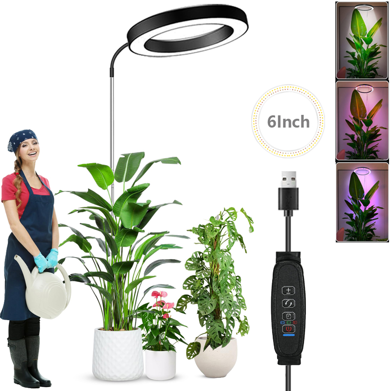 Pflanzenwachstumslicht, LED-Wachstumslampe, volles Spektrum für Zimmerpflanzen, 5 V, höhenverstellbar, 3 Lichtmodi, dimmbare Helligkeit, Schwanenhals