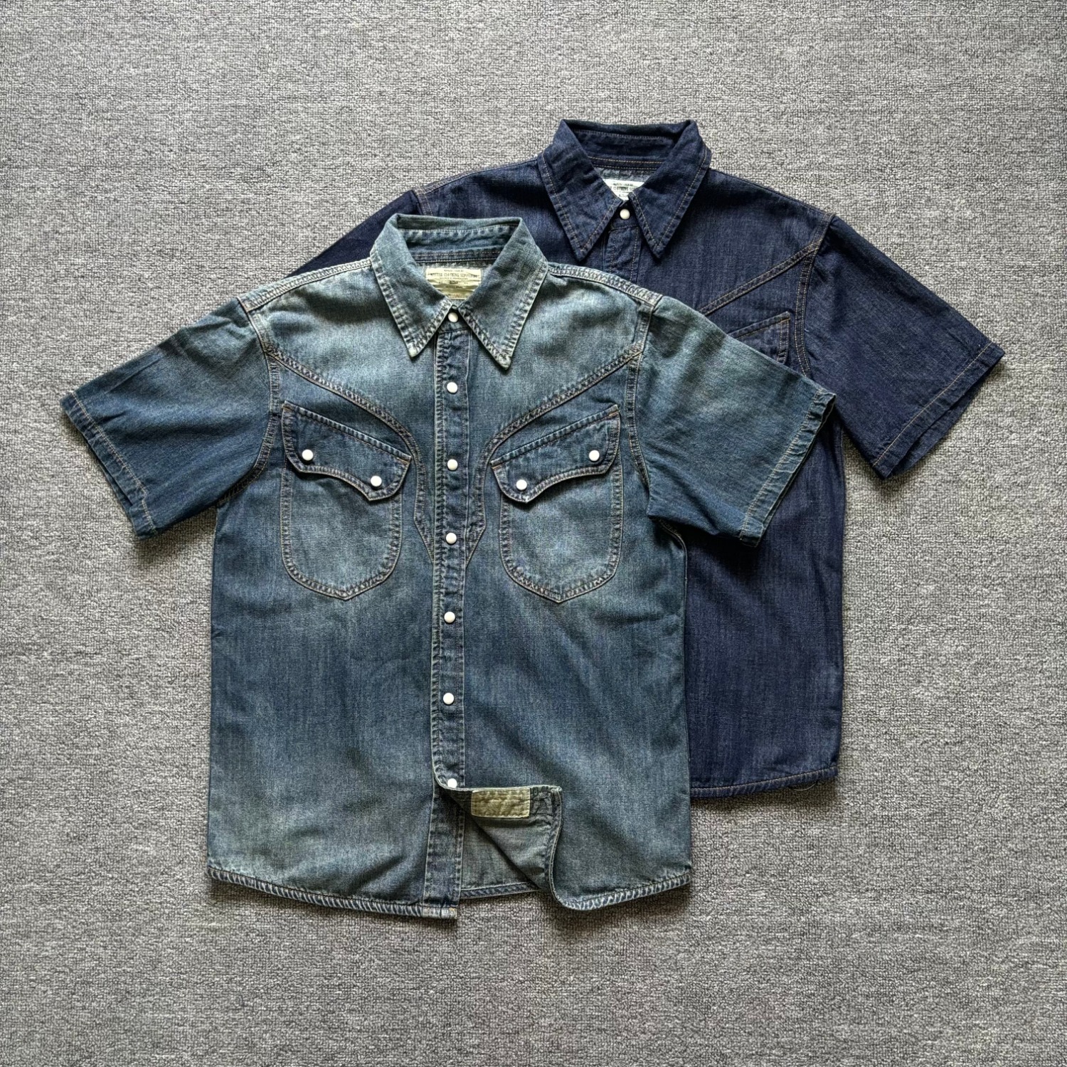 Summer American retro washed denim short-sleeved shirt men's western style double pocket loose old shirt