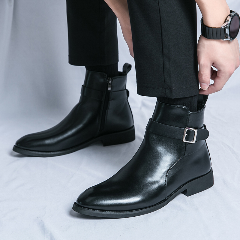 Novas Botas de Montaria Britânicas Impermeáveis Masculinas, Botas de Tornozelo Modernas e Versáteis, Sapatos de Couro de Cano Alto, Tendência Masculina