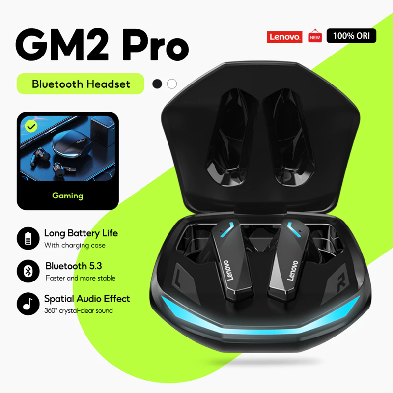 เลอโนโว GM2 PRO ชุดหูฟังบลูทูธสำหรับเกม 5.3 สปอยท์ชุดหูฟังโหมดคู่ HD ลดเสียงรบกวนหูฟังพร้อมไมโครโฟนหูฟังเพลง