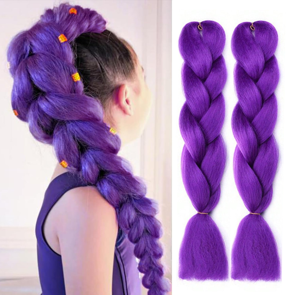 Long Purple Braiding Hair 24Inch Pre Stretched Synthetic Braiding hair for Braids Purple Hair Extensions for Halloween Cosplay