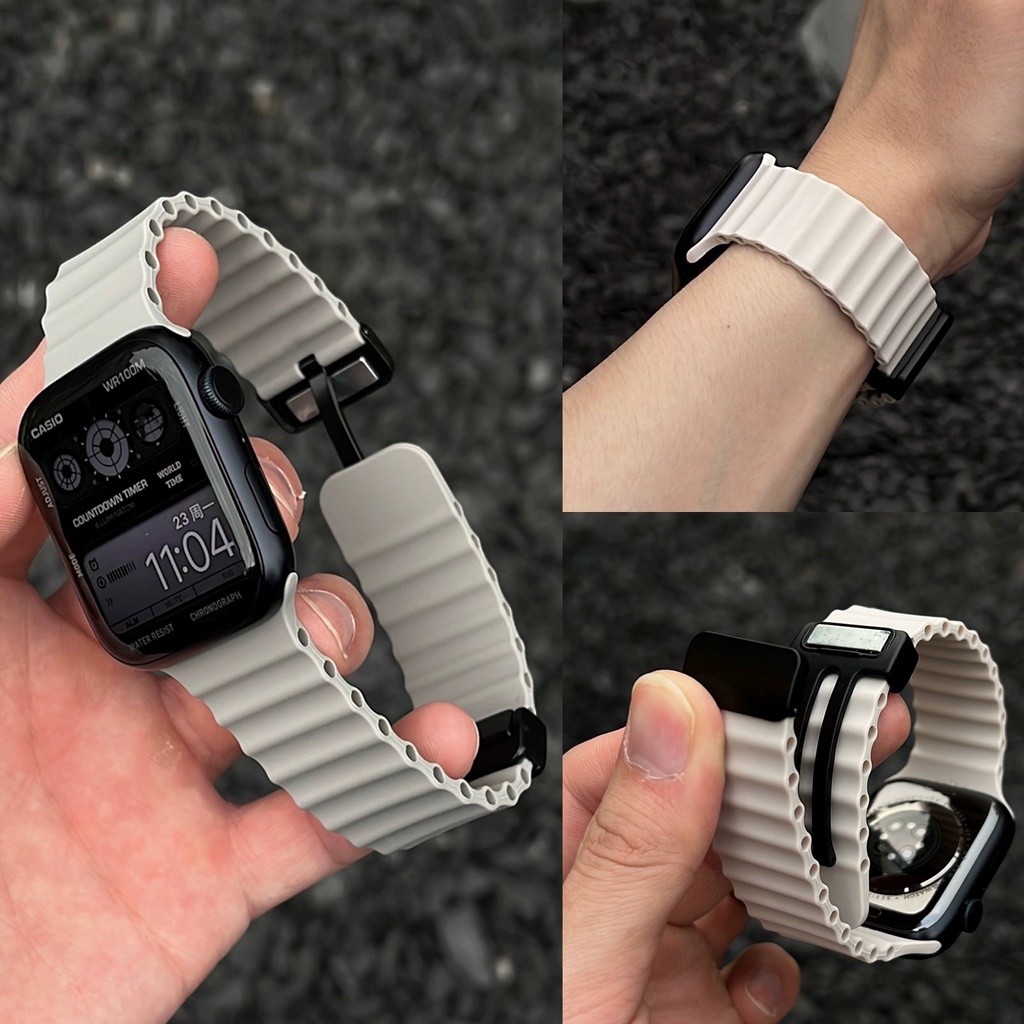 Correa con hebilla magnética para Apple Watch Band Ultra 2, 49mm, 45mm, 44mm, 40mm, 41mm, 38 y 42mm, pulsera de silicona iWatch Series 7 6 3 se 8 9