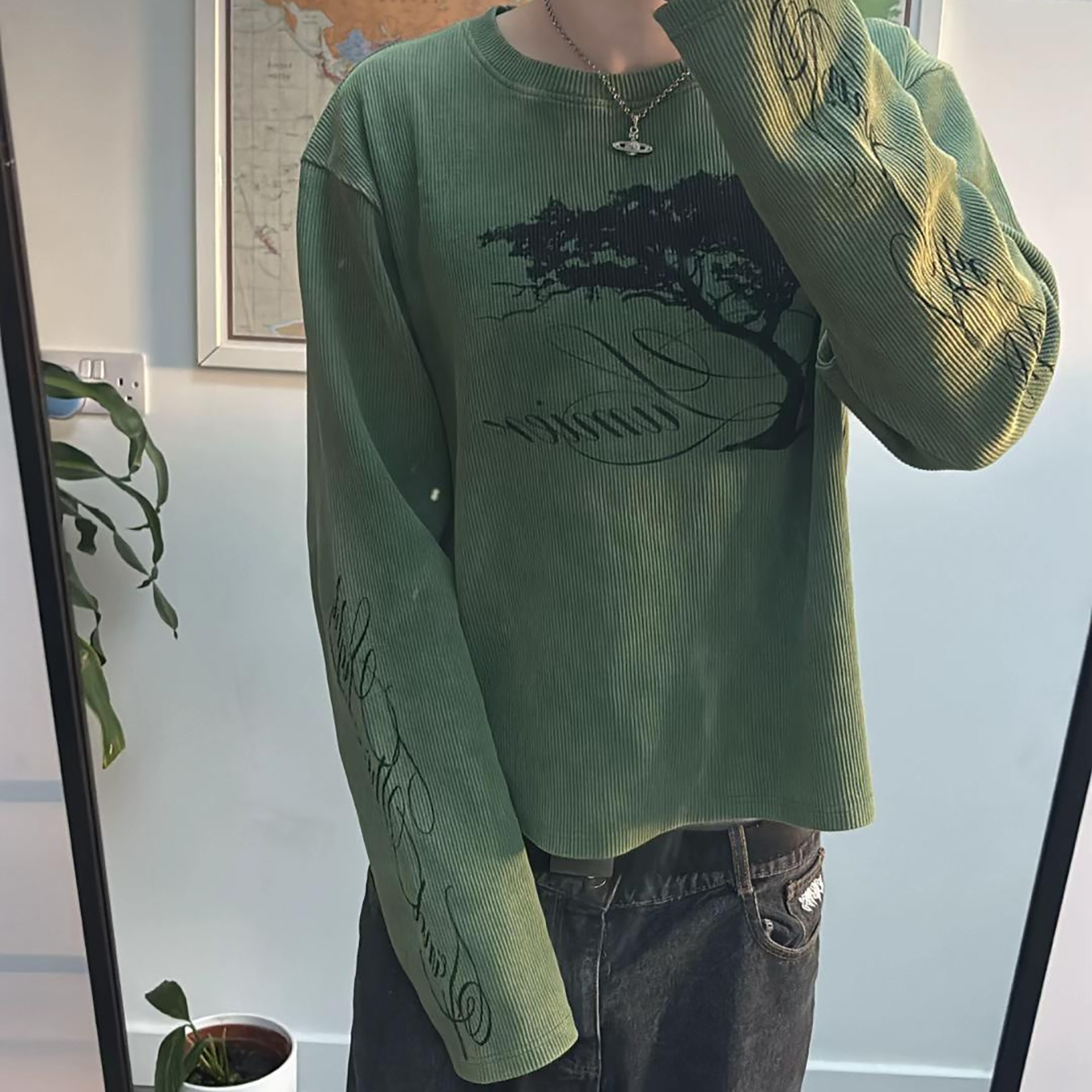 Herfstrestauratie GuGe Te Y2K bedrukt wafel-T-shirt met lange mouwen Street Trend Ins losse top