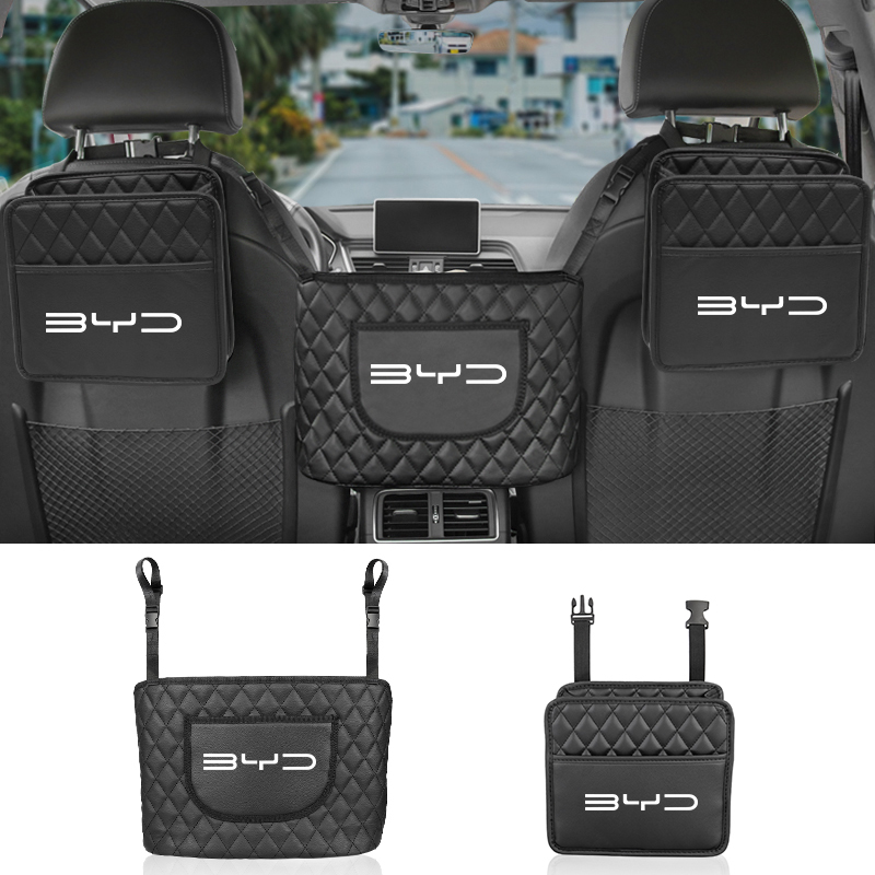 Car Seat Back Organizer Storage Bag Interior Parts Leather Bag Car ​Accessorie For BYD Tang F3 E6 Atto 3 Yuan Plus Song Max F0 G