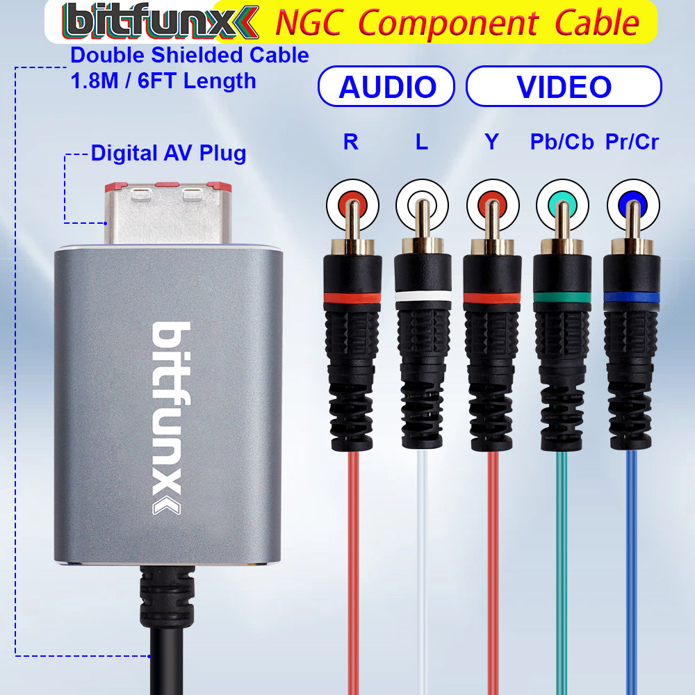 Adattatore Componente Audio Video YPbPr BitFunx 5RCA per Nintendo GameCube, Convertitore Componente per Console di Gioco NGC, Uscita AV Digitale