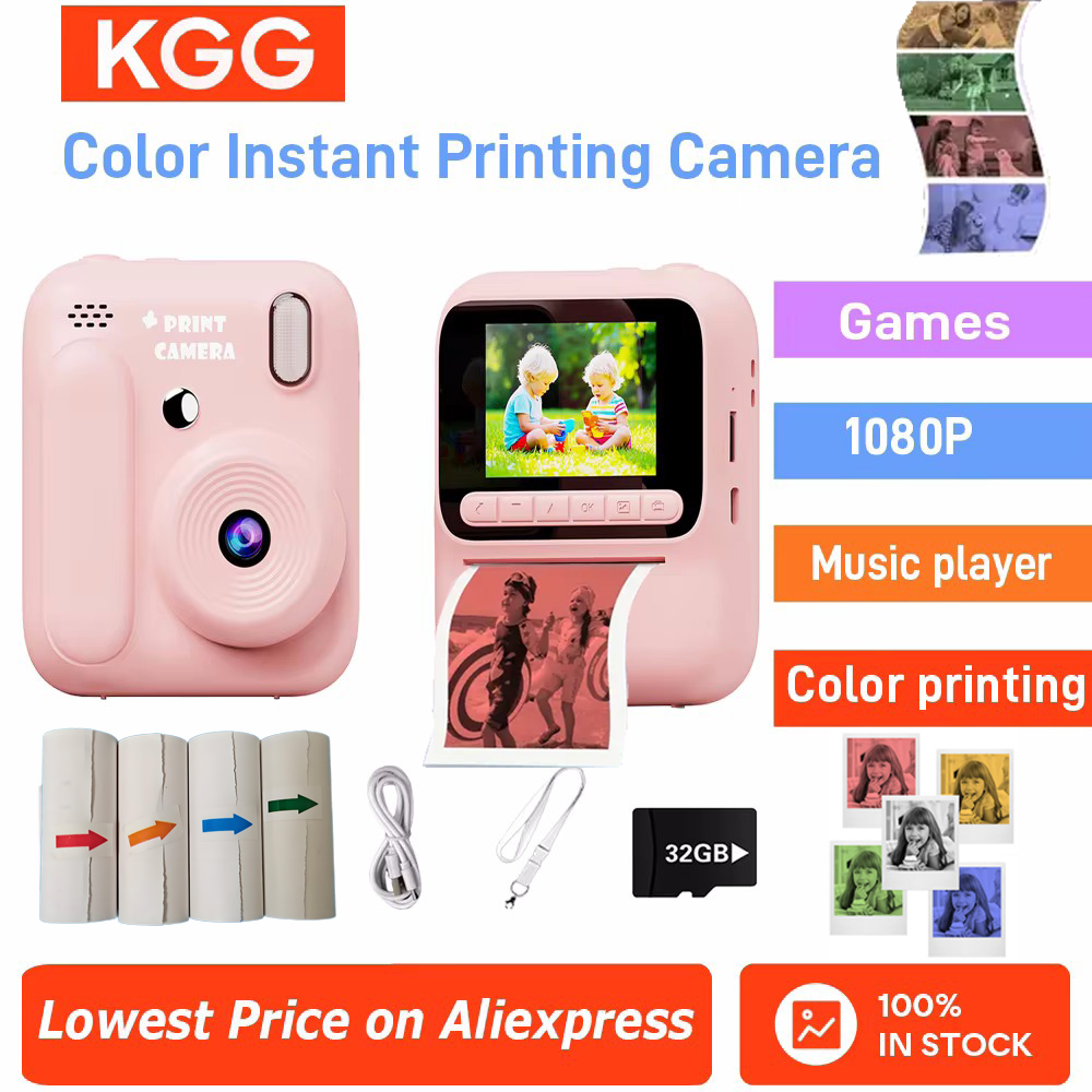 Crianças câmera instantânea impressão colorida câmera 32gb 1080p impressão térmica brinquedos câmera impressão foto jogos de vídeo música presente das crianças