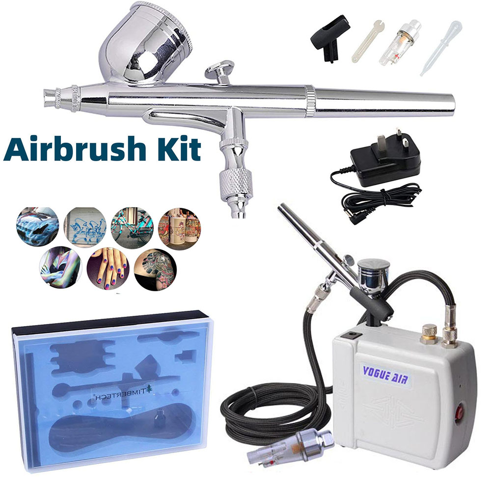 ชุด kompresor Airbrush ขนาดเล็กปืนสเปรย์แบบ Dual Action Air Brush Paint 0.3mm